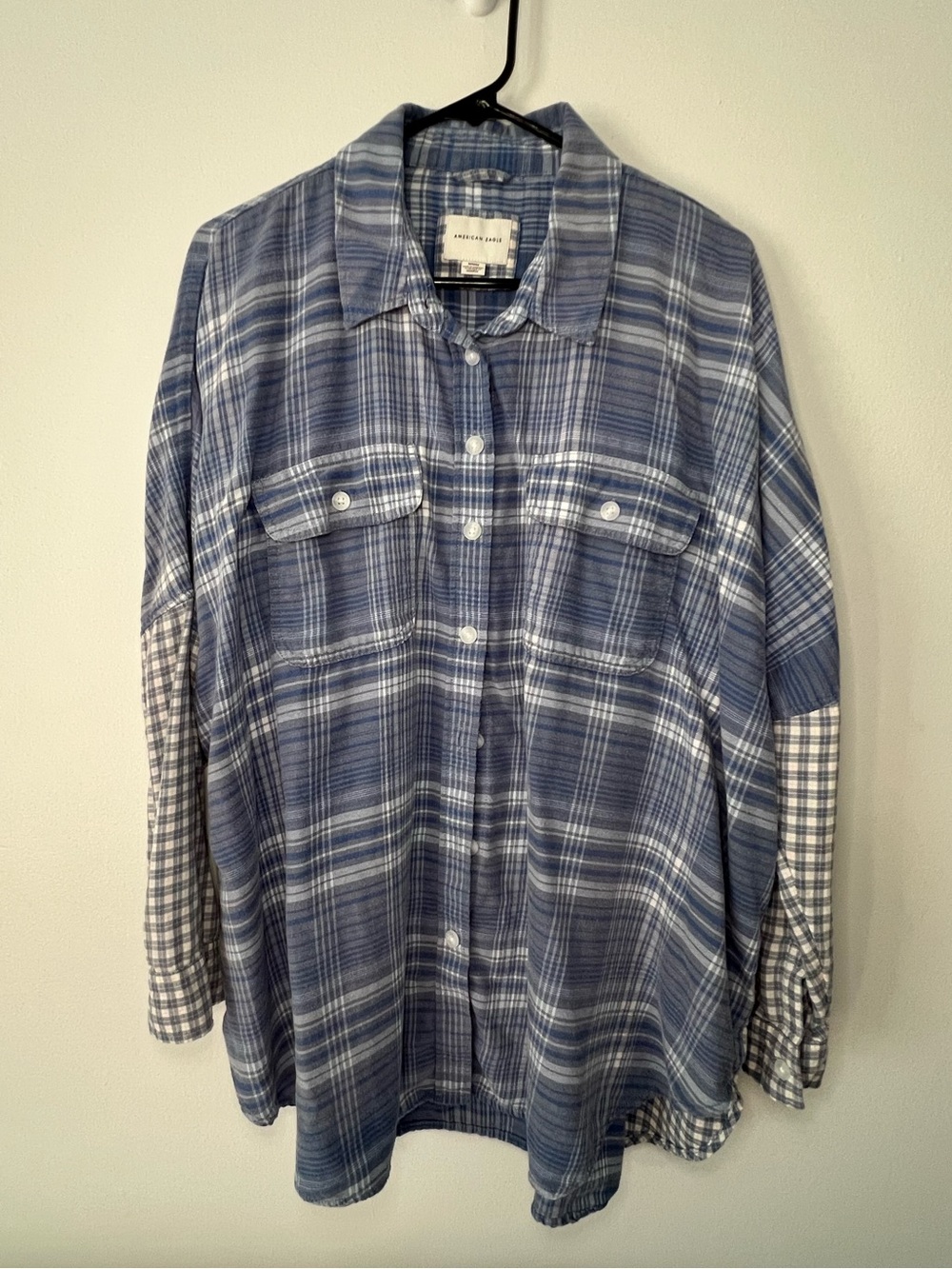 American Eagle Outfitters Juniors Blue & White Flannel Shirt